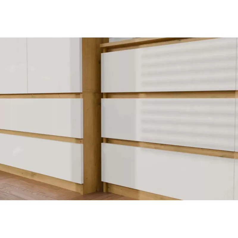 Komoda su 6 stalčiais 120 cm Malwa — Artisan Oak / Balta, medžio drožlių plokštė