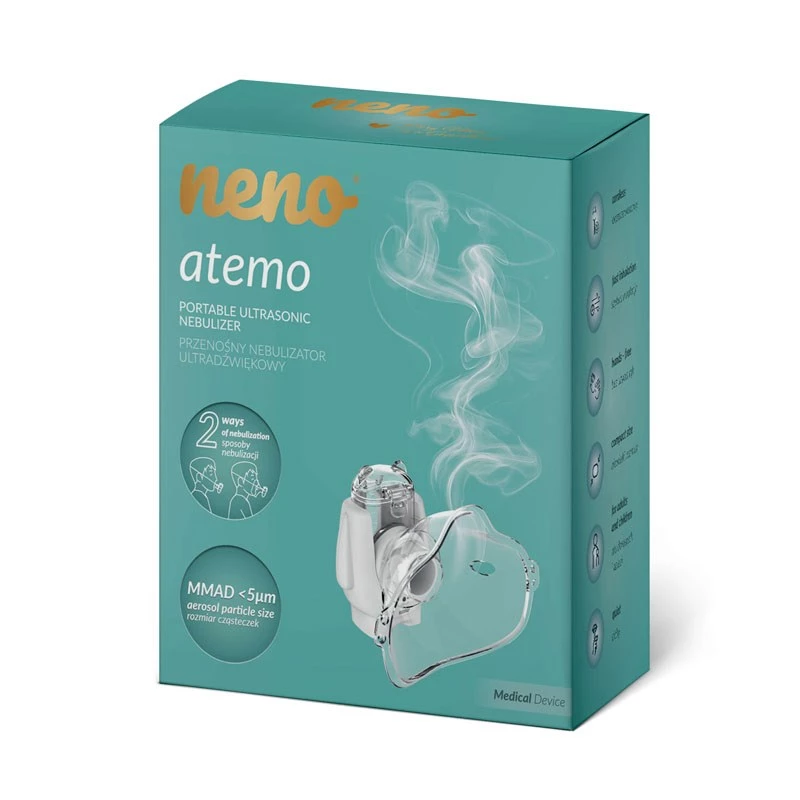 Nešiojamas ultragarsinis inhaliatorius neno Atemo 36 / 5 000 – baterija/USB, vaikams, su kandikliu ir vaikiška kauke