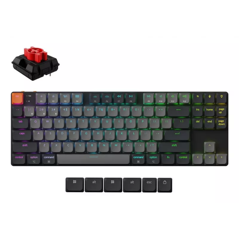 Mechaninė klaviatūra Keychron K1X-B1, 80% (87 klavišų), USB + Bluetooth, QWERTY anglų, pilka, RGB apšvietimas