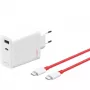 ONEPLUS SUPERVOOC 120W dviejų prievadų laidinis įkroviklis, 120W bendra išėjimo galia, 1x USB-C + 1x USB-A, 100–240V, 145 g, baltas