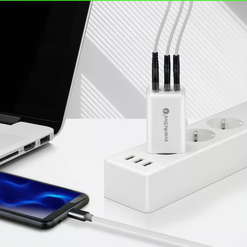 Maitinimo blokas everActive SQ-655Q 65W, 1×USB-A + 2×USB-C greitas įkrovimas