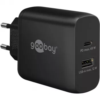 Goobay 65411 Įkroviklis mobiliesiems įrenginiams, ausinėms, išmaniesiems telefonams, planšetėms – juodas, AC greitasis įkrovimas, vidaus naudojimui (65411)