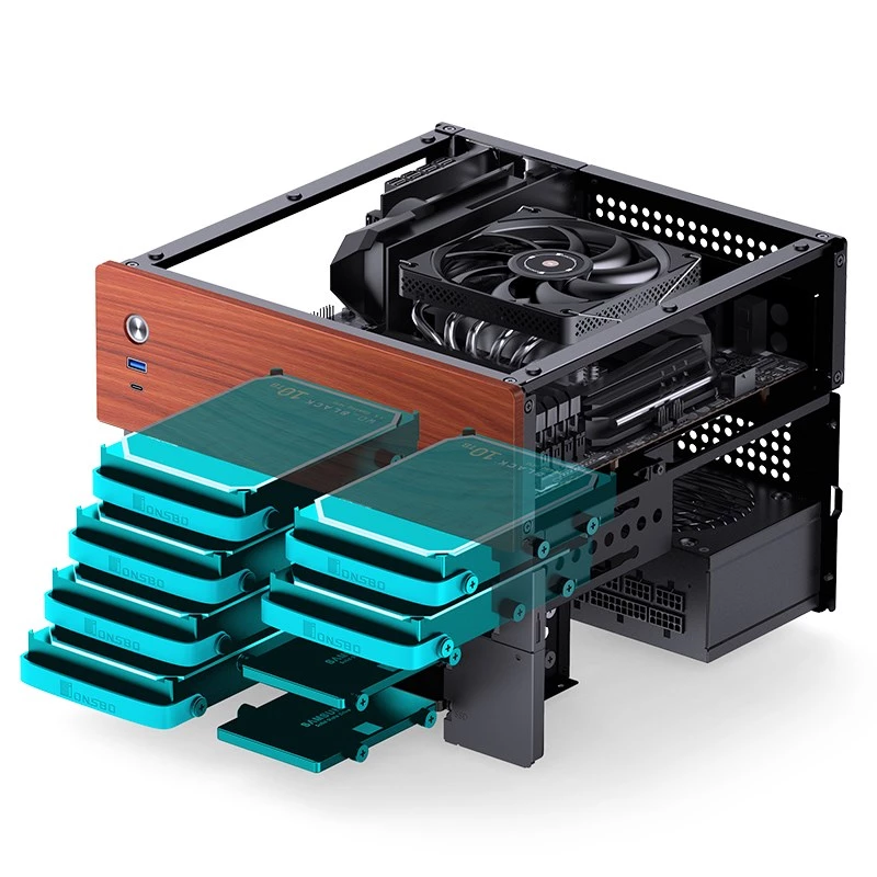 Jonsbo N4 Microtower korpusas juodas, tvirtas plieninis kompaktiškas PC korpusas