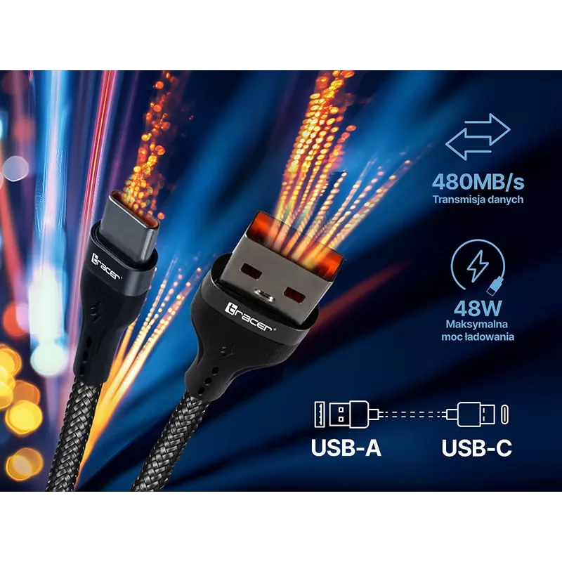 Tracer 47486 USB A – Lightning laidas 1 m raudonas