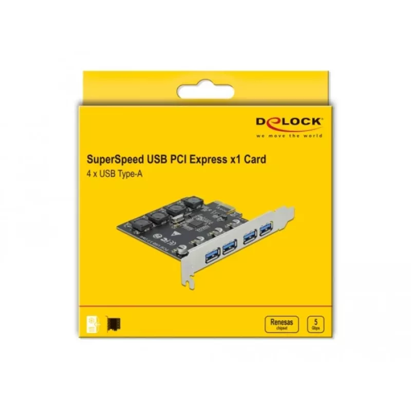 Delock PCI Express x1 kortelė 4 x išoriniai USB Type-A lizdai SuperSpeed USB