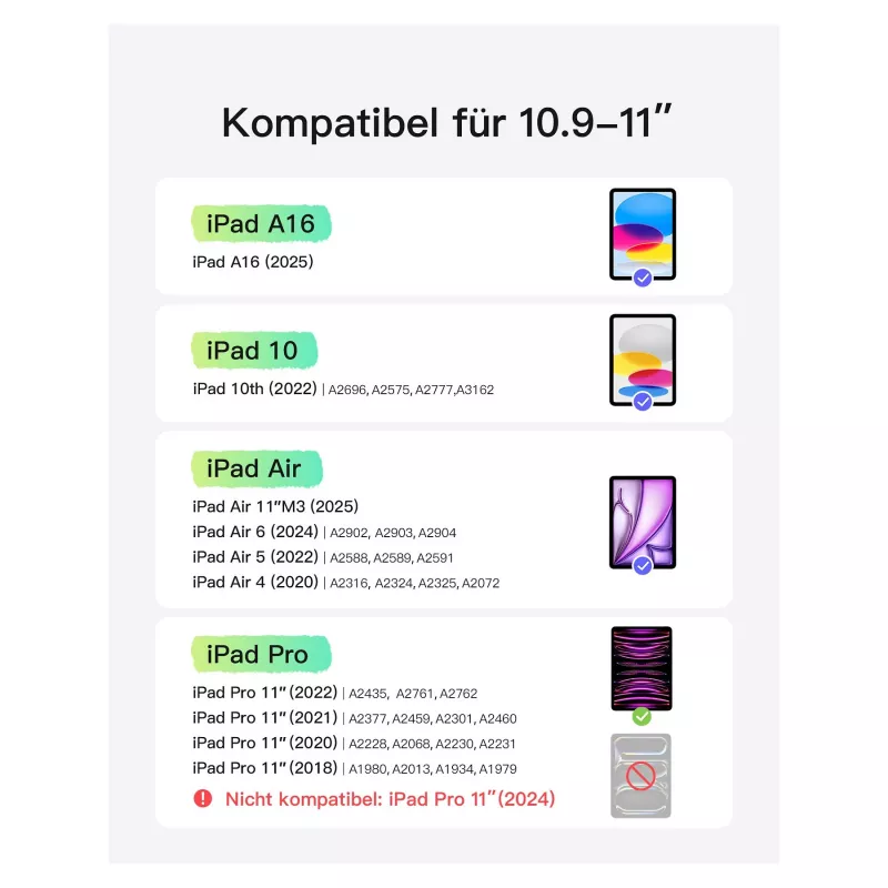 Inateck KB04122 klaviatūros dėklas su klaviatūra iPad 11, QWERTZ, žalias