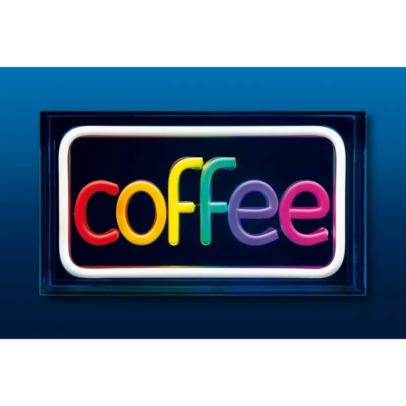 Neon LED ženklas ActiveJet AJE-NEON COFFEE, daugiaspalvis, USB 5V, montuojamas ant paviršiaus, AS plastikinis rėmas
