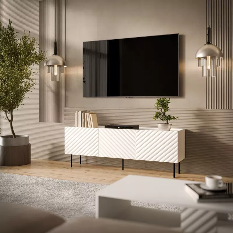 Spintelė televizoriui Cama LUCCA 3D 165×40×59 cm, balta, medžio drožlių plokštės viršus