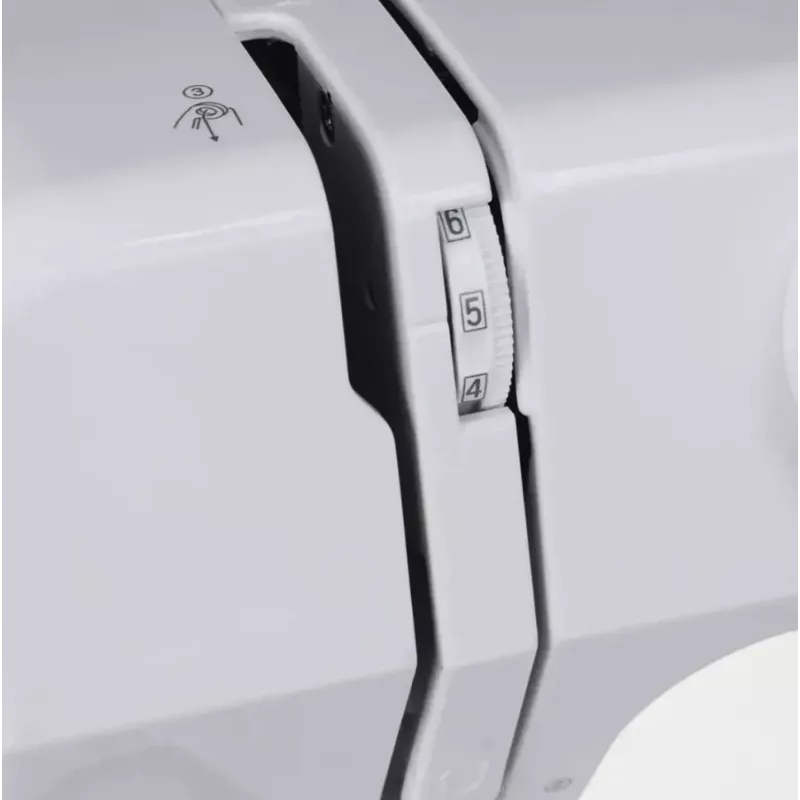 Pusiau automatinė siuvimo mašina SINGER M1005 — 11 siūlių, 4 mm dygsnio plotis, viršutinė drop-in ritė, laisva rankovė, 2,5 kg