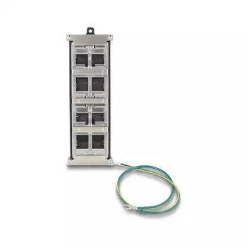 DELOCK Keystone laikiklis 8 prievadų, pasukamas, snap-in rėmas, montavimui ant DIN bėgio arba sienos, juodas, 78×154×55 mm