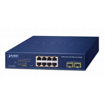 Valdomas jungiklis PLANET GS-2210-8P2S 8 prievadų Gigabit Ethernet 802.3at