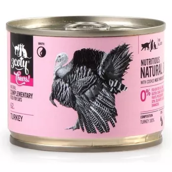 Papildomas šlapias pašaras katėms 3coty TURKEY Cheers! skardinė 160 g – monoproteininis, suaugusioms katėms, be glitimo ir cukraus