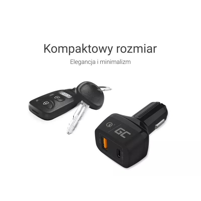 Automobilinis įkroviklis Green Cell CAD33, 42W, USB-C PD + USB-A QC3.0, 12/24V įėjimas, 5–12V išėjimas