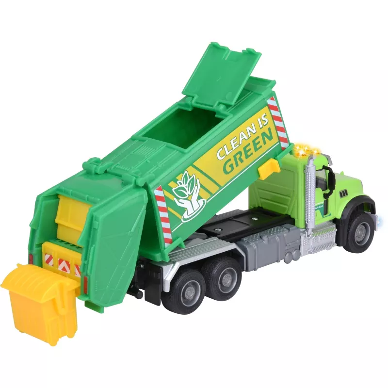 Žaislinis automobilis Majorette Mack Granite šiukšliavežis modelis 213743007, liejimo skalės žaislas