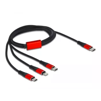 USB įkrovimo laidas DeLOCK 3 in 1 USB Type-C į Lightning, Micro USB, USB Type-C, 1 m, juoda/raudona