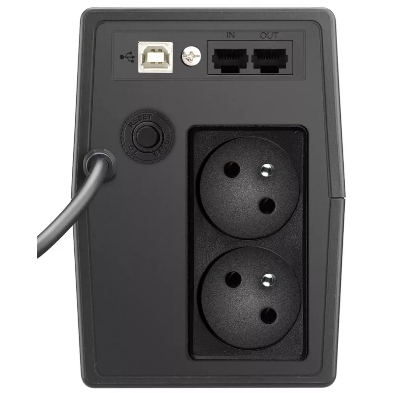 Nepertraukiamo maitinimo šaltinis PowerWalker VI 800 SCL FR – Line-Interactive UPS 0,8 kVA (480 W), 2 lizdai E tipo, USB, RJ-45/RJ-11, 12V 9Ah baterija, bokštas, juodas