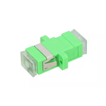 Skaidulinės optikos adapteris Extralink SC/APC SingleMode Simplex su skaidriais dulkių dangteliais, žalias