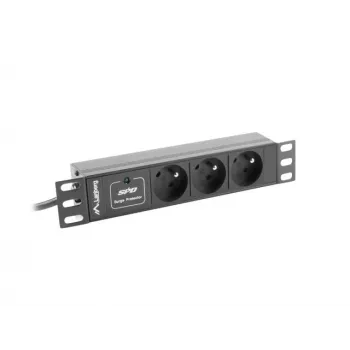 Maitinimo paskirstymo blokas LANBERG PDU-03E-0200-BK — 1U, 3x E tipo lizdai, 220–250 V, 16 A, 2 m kabelis, juodas