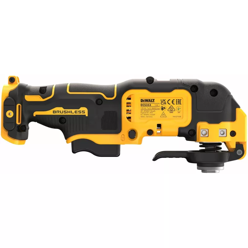 Osciliacinis daugiafunkcis įrankis DeWalt DCS353NT-XJ, bešepetėlis, belaidis, 12 W, 840 g, juoda/geltona