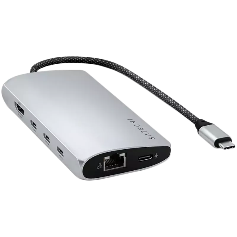 Satechi ST-P8KES – USB-C dokas su Gigabit Ethernet ir SD kortelių lizdu, sidabrinis