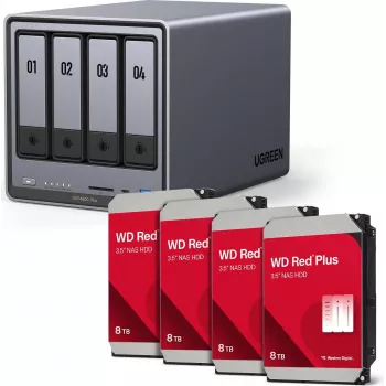 UGREEN NAS HDD rinkinys DXP4800 Plus+ su 4 x Western Digital WD80EFPX 8TB diskais (35261 ir 4x WD80EFPX)