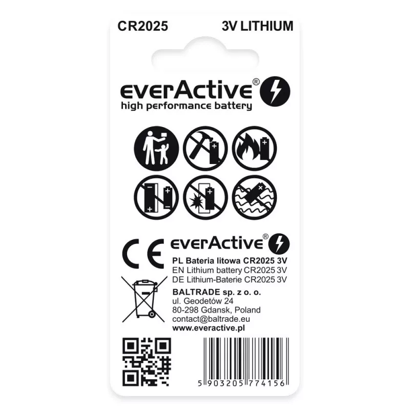 Lithium baterija mini everActive CR2025 - lizdinė pakuotė 2 vnt.
