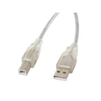 USB 2.0 laidas LANBERG CA-USBA-12CC-0018-TR, USB A (vyriškas) – USB B (vyriškas), 1,8 m, permatomas