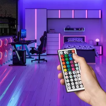 LED juostinis šviestuvas Vention PAEWH 2 m, USB maitinimas 5V, RGB su IR nuotolinio valdymo pulteliu, montavimas ant dvipusės juostos
