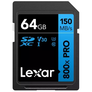 „Lexar 800xPRO 64 GB SDXC UHS-I“ atminties kortelė – 150 MB/s, U3, V30, 10 klasė