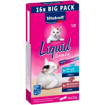 VITAKRAFT Liquid Snack Liver with Salmon skanėstas katėms 16x15g