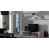 TV stovas cama meble SOHO 140 — 1400×430×370 mm, baltas viršus, medžio drožlių plokštė, baltas rėmas, balta/pilka blizgūs fasadai