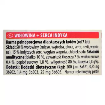 Šlapias kačių ėdalas animonda Carny 200 g – jautiena ir kalakutiena, be grūdų, senjorų katėms