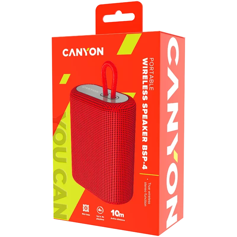 Canyon Bluetooth Garsiakalbis BSP-4 TF skaitytuvas/USB-C/5W raudonas