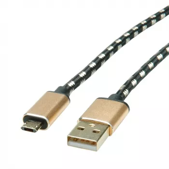 ROLINE 11.02.8820 USB kabelis 1,8 m USB 2.0 USB-C Micro-USB B juodas - auksinis