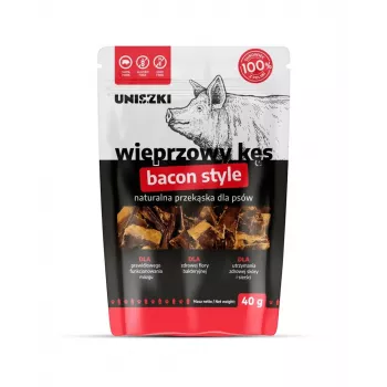 Šlapias šunų skanėstas UNISZKI Bacon Style kąsnelis 40 g – kiaulienos vienos porcijos pakelis, monoproteininis, hipoalerginis
