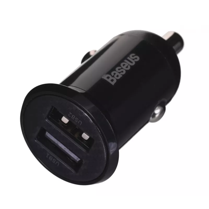 Automobilinis įkroviklis Baseus Gain Pro Universal Black — 2× USB 2.0, 2,4 A vienam prievadui, įėjimas 12–24 V, 5 V išėjimas