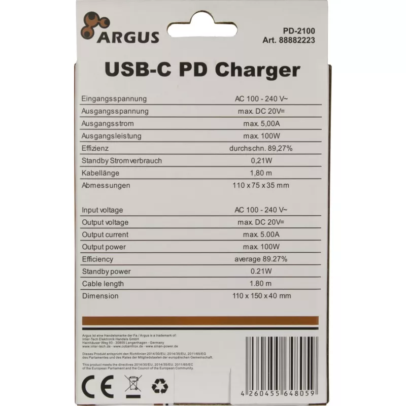 Įkroviklis Inter-Tech PD-2100 Juodas AC Vidaus