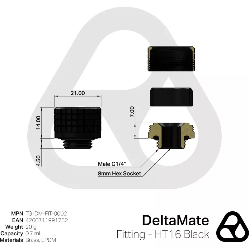 Thermal Grizzly DeltaMate HT16 vandens aušinimo jungtis, juoda