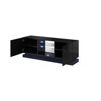 TV spintelė Cama Meble QIU 160 – juodas blizgus MDF, 1600×420×570 mm