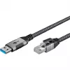 Etherneto kabelis USB-A 3.2 Gen1 kištukas > RJ-45 kištukas, LAN adapteris juodas/sidabrinis, 2 m, pintas tekstilinis apvalkalas