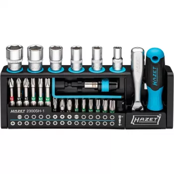 Hazet Bit Set 2300SH-1 — 39 dalių plyšiniai, Phillips, Pozidriv, šešiabriauniai ir Torx antgaliai