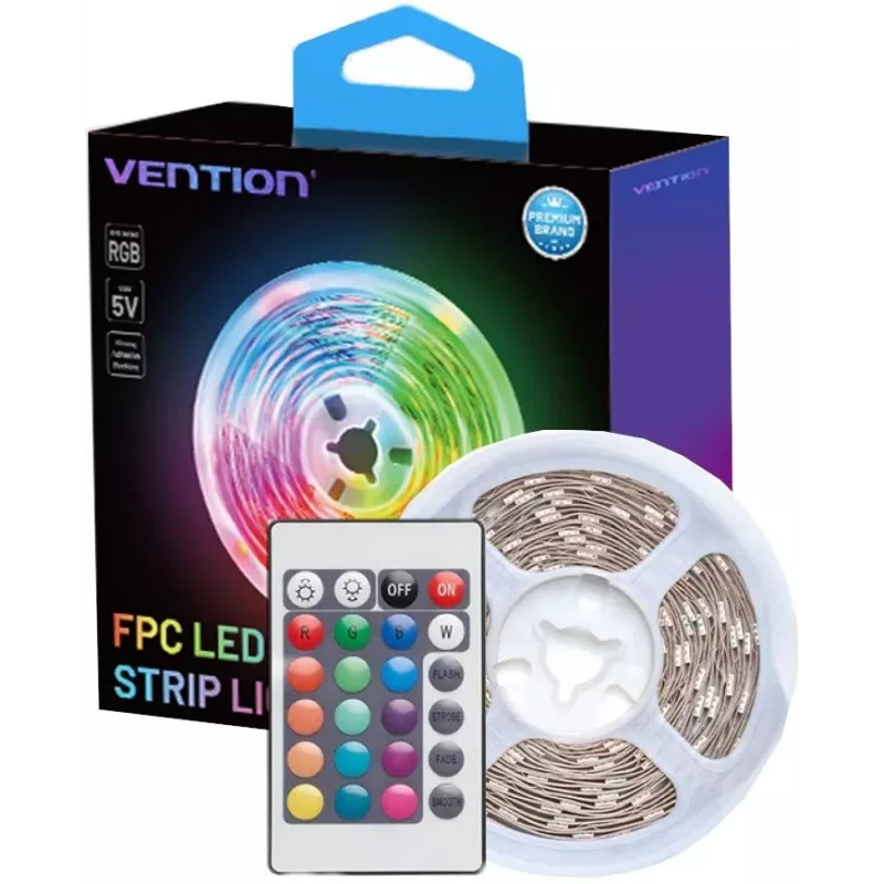 LED juosta Vention PAAWJ RGB 5 m USB 5V su IR nuotolinio valdymo pulteliu, dvipusės juostos montavimas