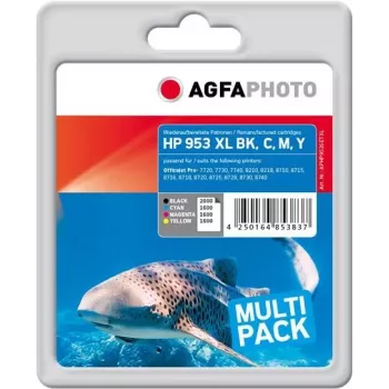 AgfaPhoto rašalinė kasetė, pakeičia HP 3HZ52AE Nr.953XL juoda, žydra, rausvai geltona, skirta Officejet Pro 8210 (APHP953SETXL)