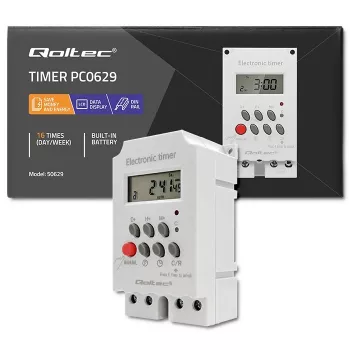 Elektroninis laikmatis DIN bėgiui QOLTEC PC0629 — 24V maitinimas, 16A išėjimas