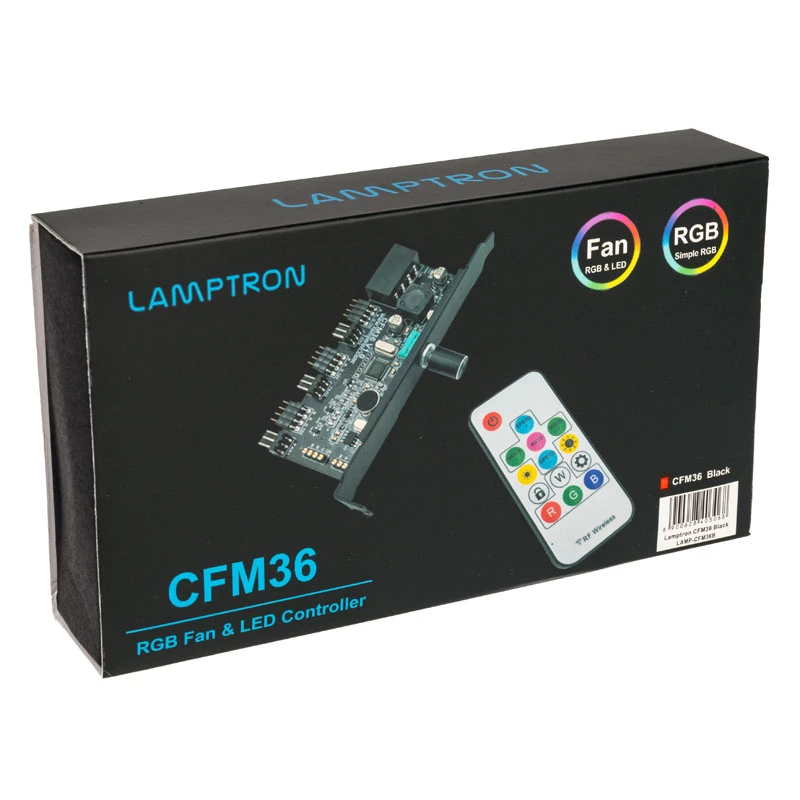 PCI lizdo ventiliatorių ir RGB LED valdiklis Lamptron CFM36, juodas
