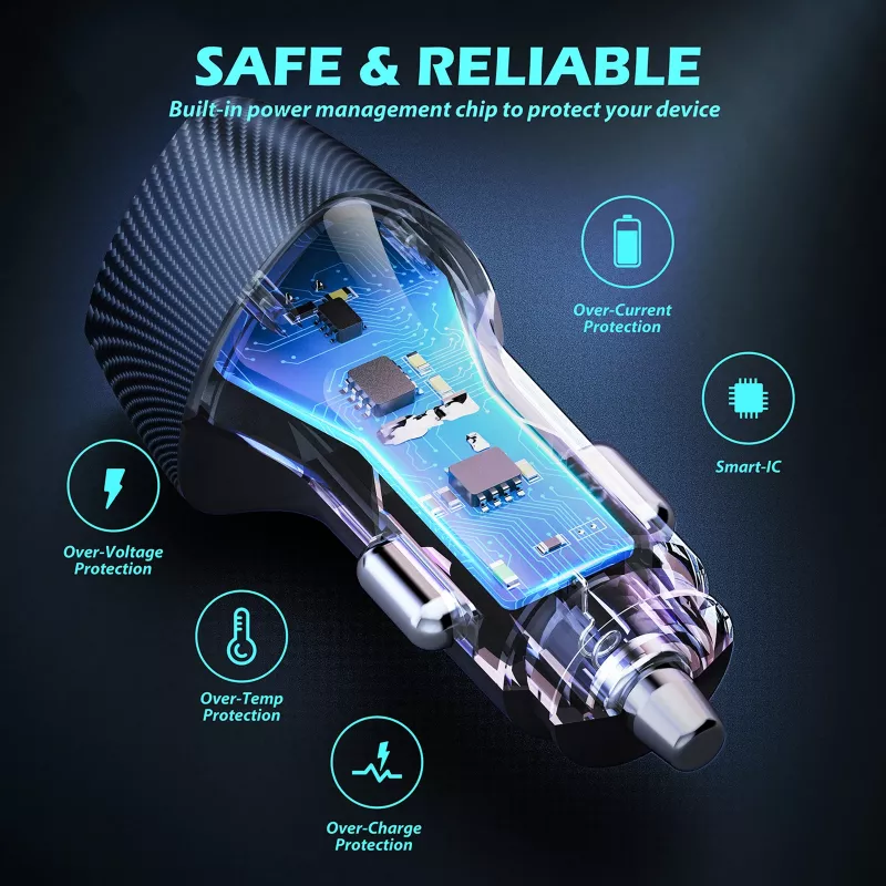 Automobilinis kroviklis Tellur FCC10 38W 6A PD20W QC3.0 – USB-C ir USB-A maitinimo adapteris