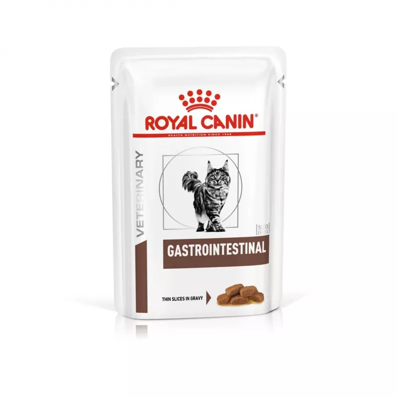 Šlapias kačių ėdalas Royal Canin Gastrointestinal 85 g paketėlis — mėsa, 12 x 85 g, suaugusioms katėms, virškinimo problemoms