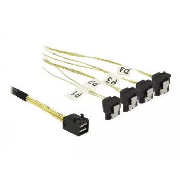 SCSI kabelis DeLOCK 85685 juodas geltonas 1 m 1 x Mini SAS HD SFF-8643 4 x SATA 7 kontaktų