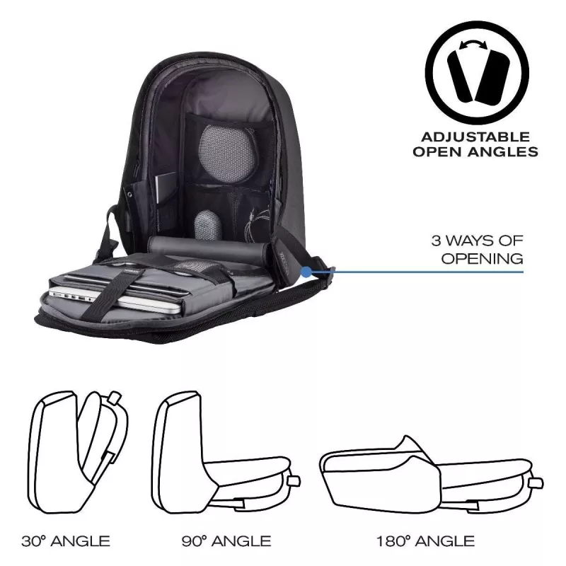 Kuprinė XDDESIGN P705.291 Antracitinė — 18 L, skyriai nešiojamam kompiuteriui ir planšetei, užrakinamas pagrindinis užtrauktukas