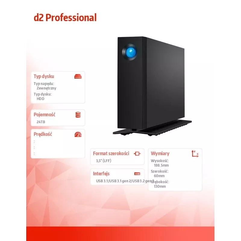 LaCie d2 Professional 24TB USB-C 10Gb/s 3.5 colų išorinis kietasis diskas (STHA24000800)